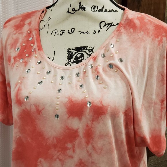 Olivia Tie Die Blouse Top Embellished Stretch Lace small - Picture 2 of 10